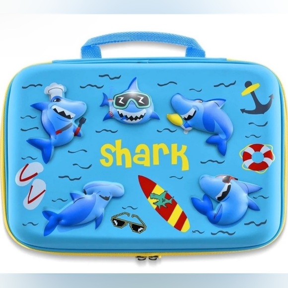 COO&KOO NWT Shark Blue Yellow Kids Lunchbox with Accesories - Picture 1 of 12